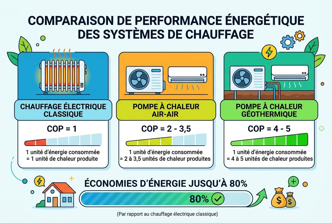 Comparaison COP systèmes chauffage