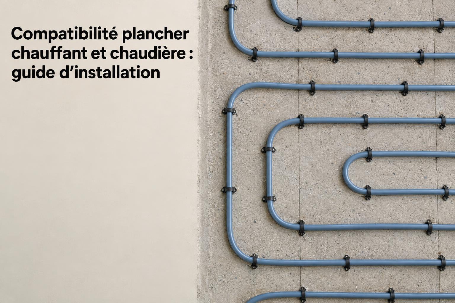 Compatibilité plancher chauffant et chaudière : chaîne de tuyaux bleus encastrés dans mur, cheminement complexe.