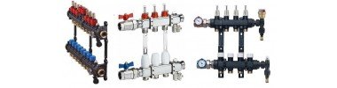 Groupe de ensembles et vannes de réseau pour plancher chauffant, utile lors de la pose du plancher chauffant hydraulique.