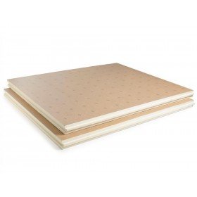 Panneau isolant pos é sur un plancher, vue en perspective avec plusieurs couches.