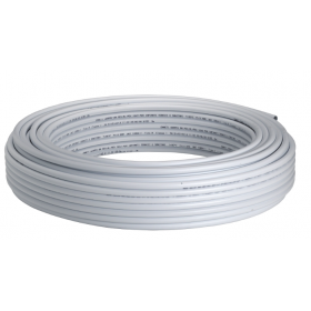 Rouleau de tuyau flexible en PVC blanc, prêt pour installation de plomberie, éventuellement utilisé pour le chauffage central.